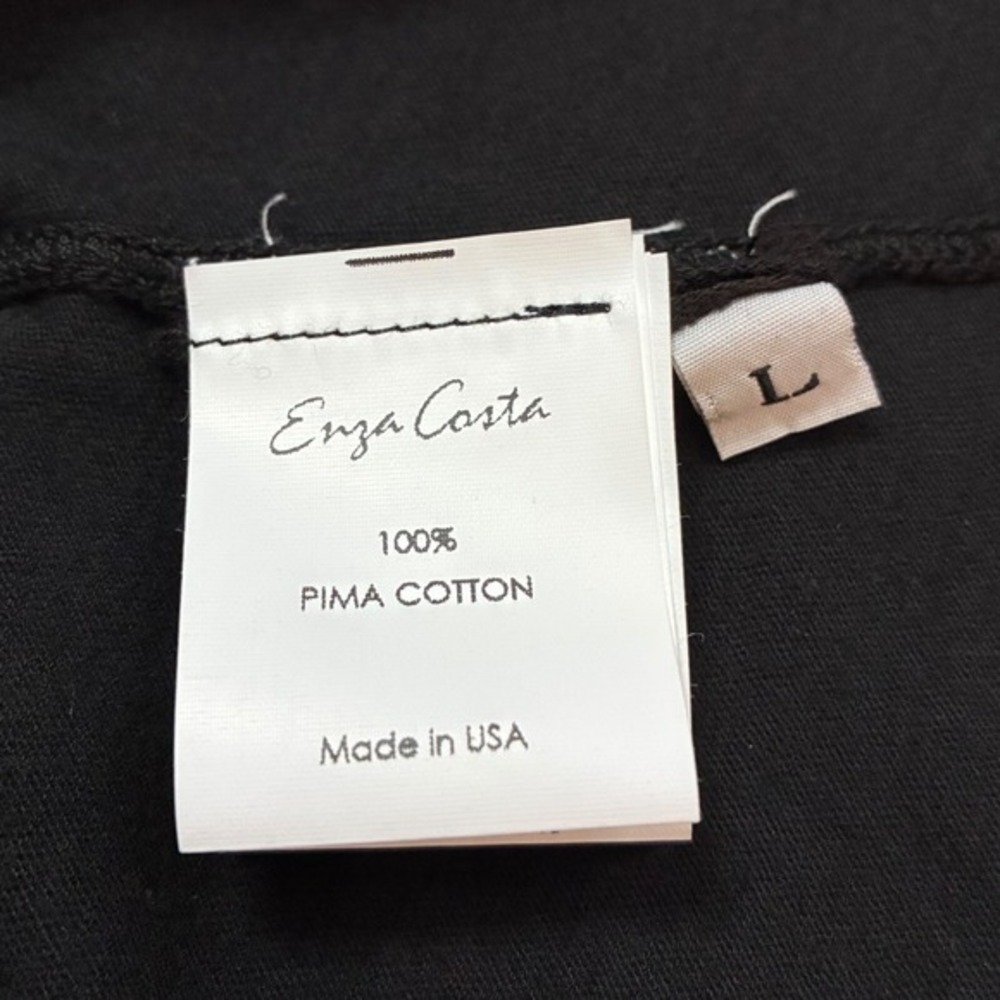 Enza Costa Black Pima Cotton Tee Relaxed‎ Fit Short Sleeve Luxe Basic Size L - Picture 3 of 8